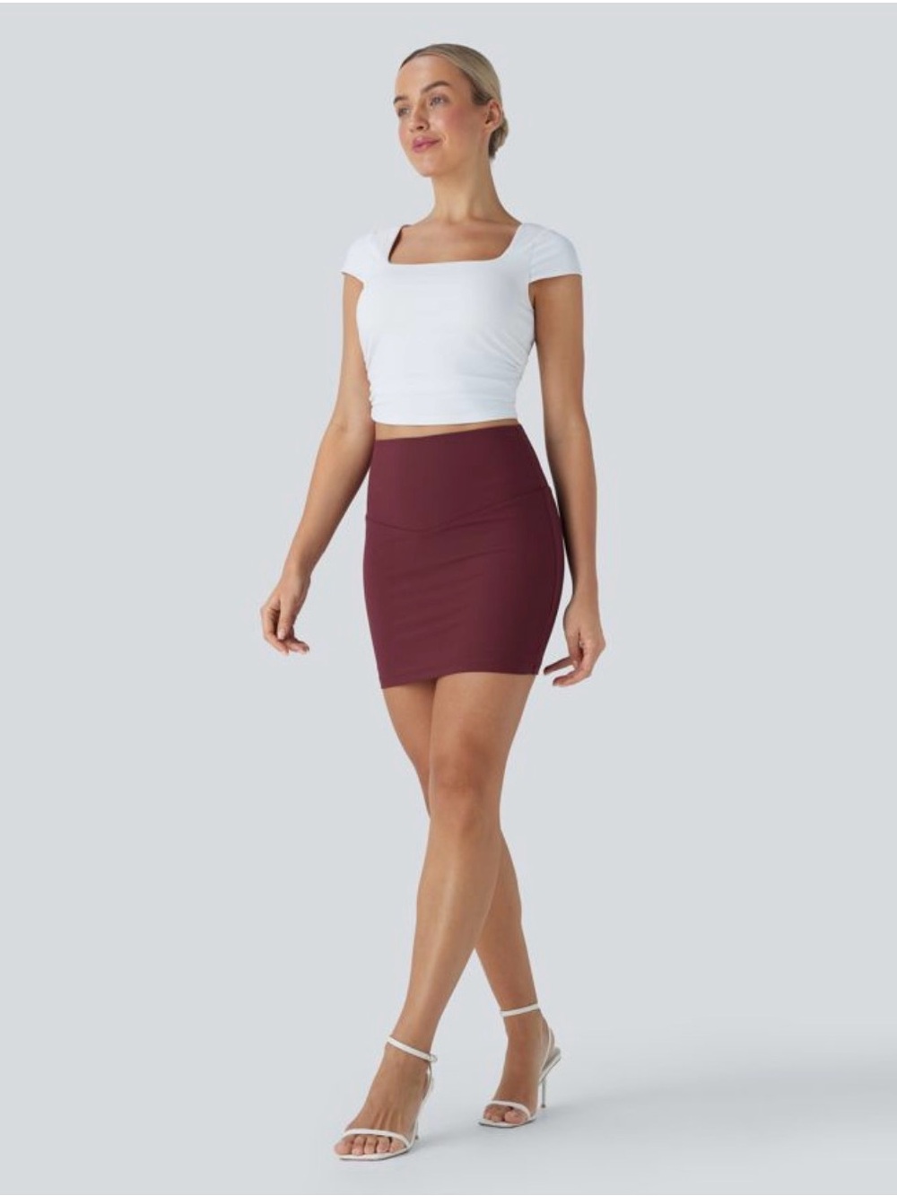 Halara Women's High-Waist Pencil Skirt in Burgundy shorts tummy control